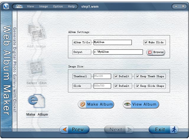 Generate web photo album with Web Album Maker
