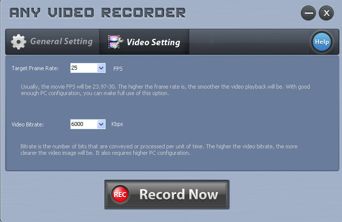 Main window of Any Video Recorder