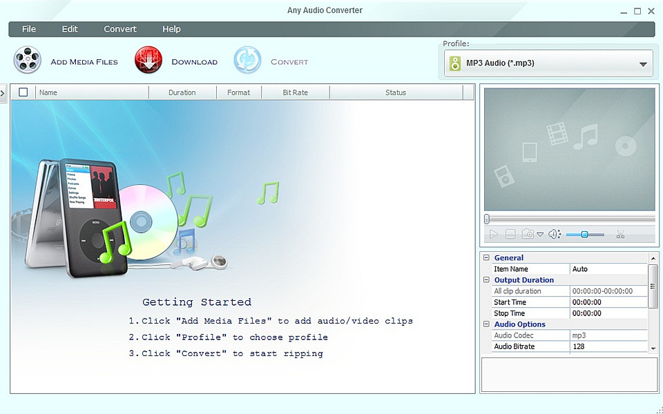 Main window of Any Audio Converter