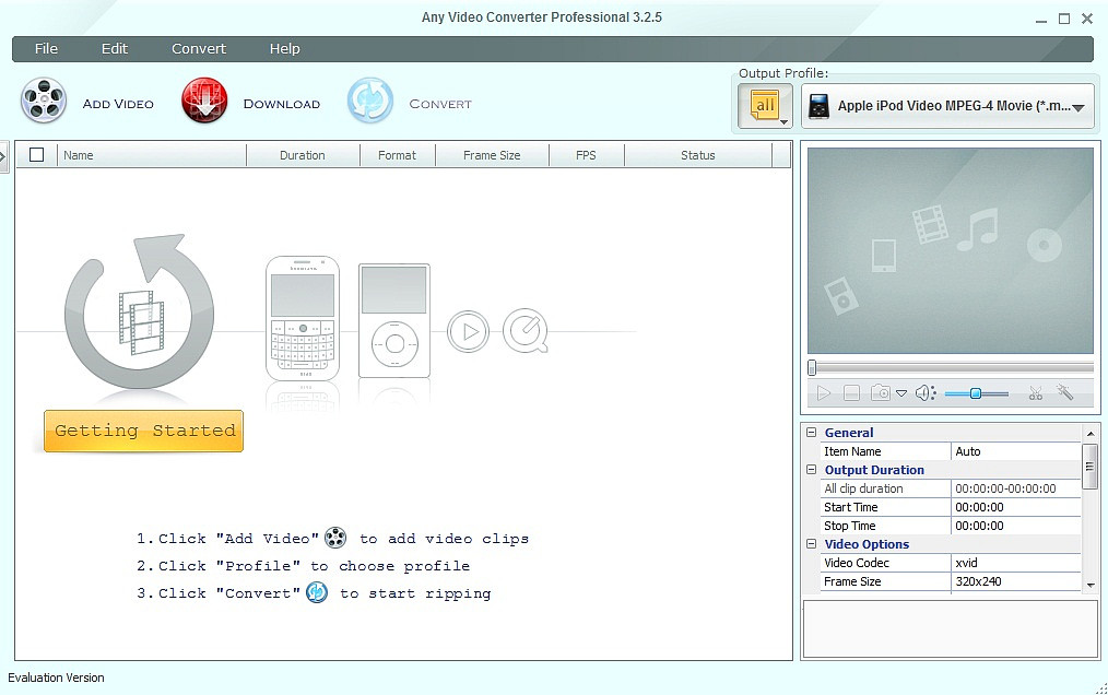 Main window of Any Video Converter
