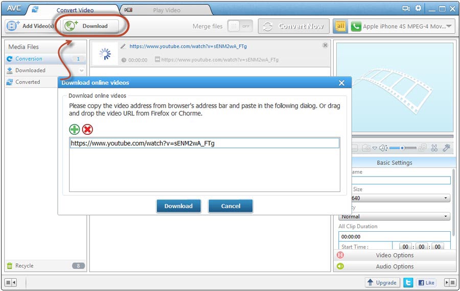 Main window of Any Video Converter Free