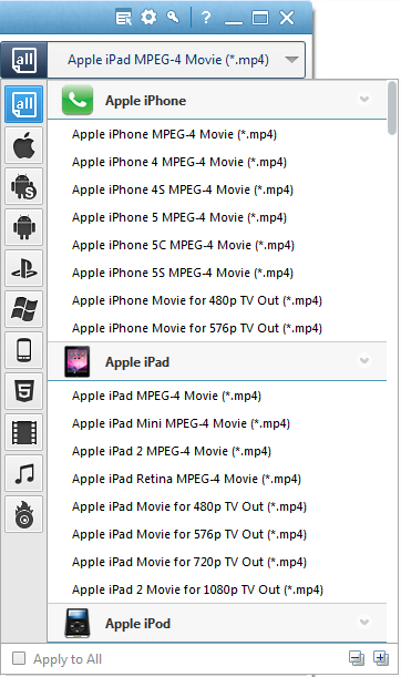 Output options of Any Video Converter Ultimate