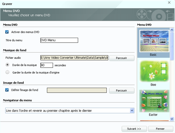 choisir le menu dvd pour graver vidéo sur dvd