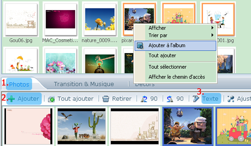 ajouter photo et texte dans l'album