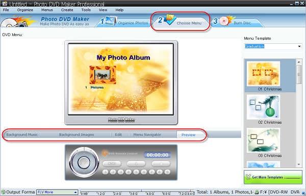 Choose DVD menu and add music