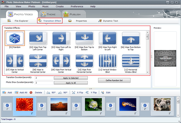 Select a transition effect