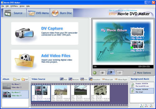 The main interface of Movie DVD Maker