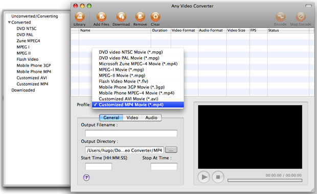 main windows of Any Video Converter: Mac video converter, Mac AVI Converter on Mac OSX
